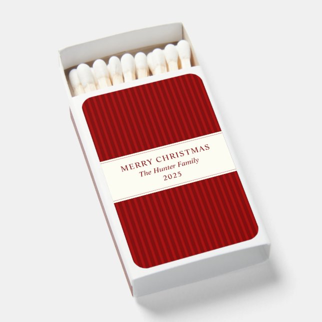 Modern Christmas Minimal Holiday Favor Red Matchboxes (Front Open)