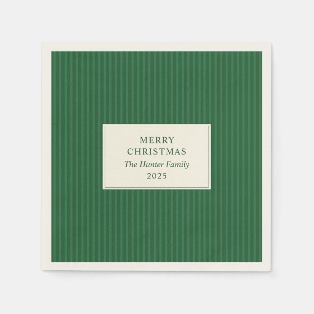 Modern Christmas Minimal Holiday Green Stripes Napkins (Front)