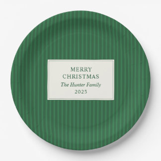 Modern Christmas Minimal Holiday Green Stripes Paper Plates