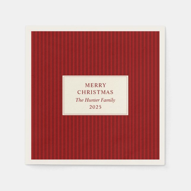 Modern Christmas Minimal Holiday Red Stripes Napkins (Front)