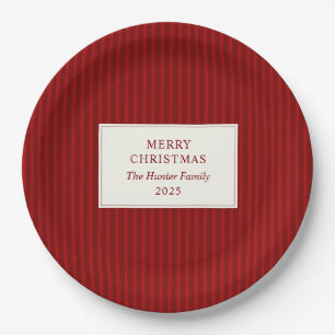 Modern Christmas Minimal Holiday Red Stripes Paper Plates
