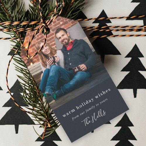 Modern Christmas  Minimal Stylish Couple Photo Gift Tags