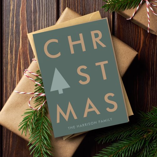 Modern Christmas  Minimalist Green  Gold Bold Holiday Card
