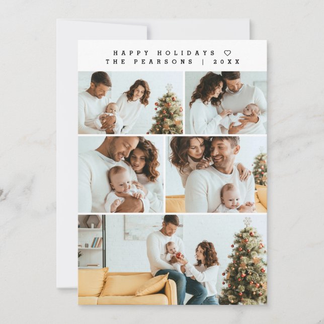 Modern Christmas Minimalist Multi Photo Grid Holiday Card (Front)