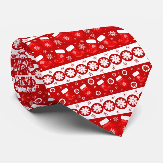 Modern Christmas Mittens & Stockings Pattern Neck Tie (Rolled)
