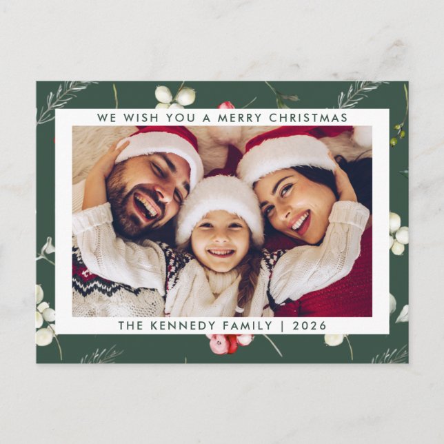 Modern Christmas Modern Winter Greenery Photo  Holiday Postcard (Front)