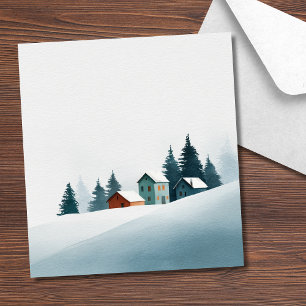 Modern Christmas Mountain Watercolor Wedding Envelope Liner
