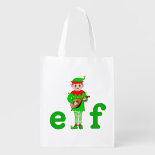 Modern Christmas Musical Elf Grocery Bag