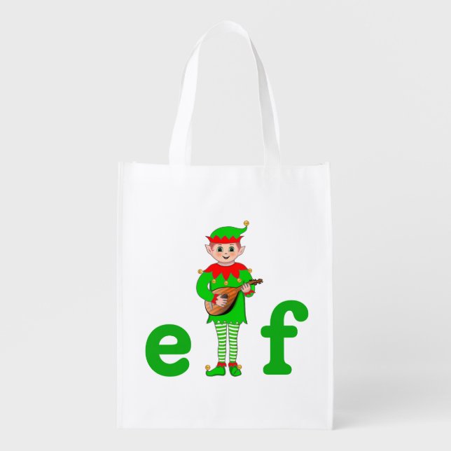 Modern Christmas Musical Elf Grocery Bag (Front)