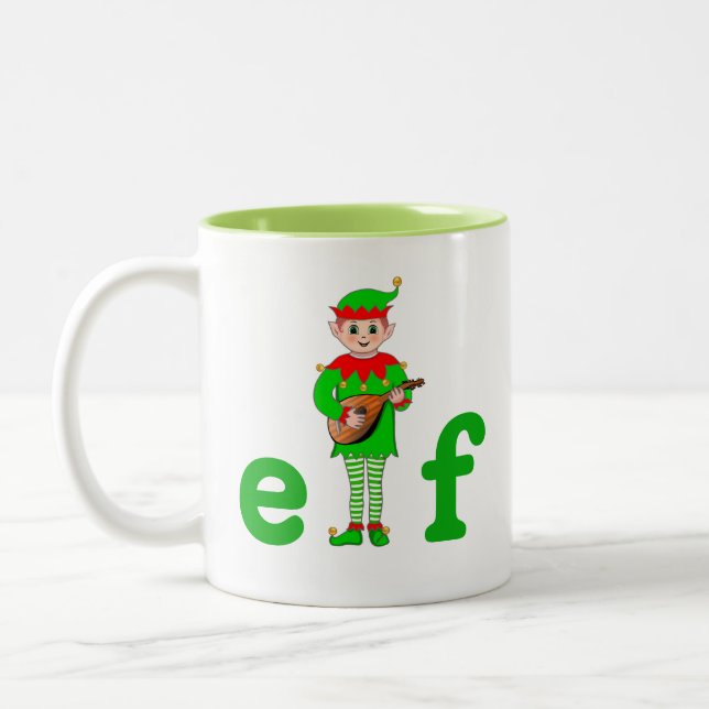 Modern Christmas Musical Elf  Two-Tone Coffee Mug (Left)