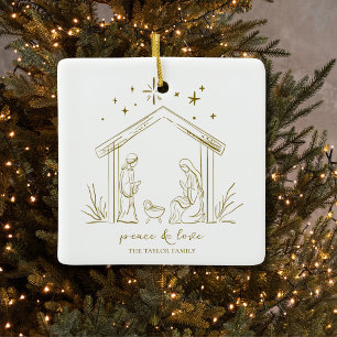 Modern Christmas Nativity peace love religious Ceramic Ornament