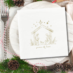 Modern Christmas Nativity peace love religious  Napkins
