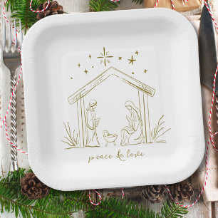 Modern Christmas Nativity peace love religious Paper Plates