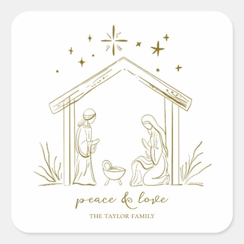 Modern Christmas Nativity peace love religious  Square Sticker