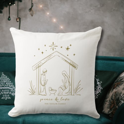 Modern Christmas Nativity peace love religious Throw Pillow