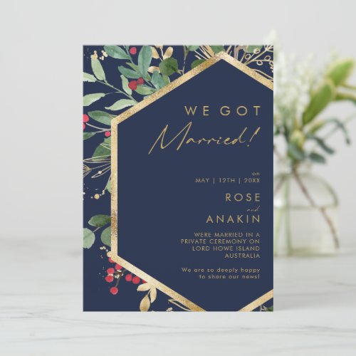 Modern Christmas  Navy Elopement Announcement