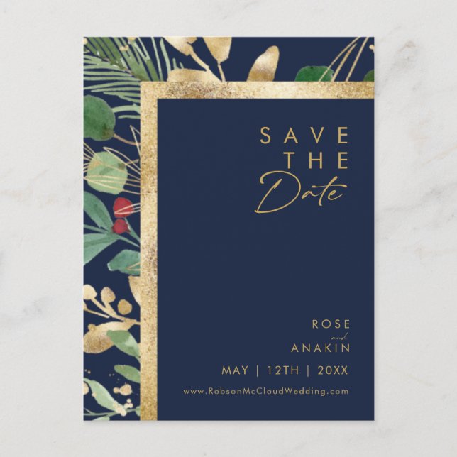 Modern Christmas | Navy Save The Date Postcard (Front)