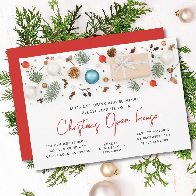 Modern Christmas Open House Festive Winter Holiday Invitation (Creator Uploaded)
