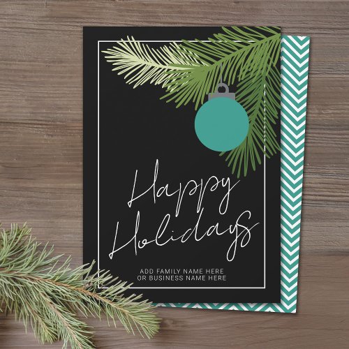 Modern Christmas Ornament _ Black Aqua Non Photo Holiday Card