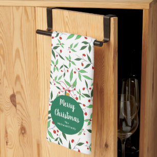 Modern Christmas ornament family name botanical Kitchen Towel