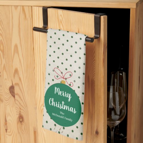 Modern Christmas ornament family name Kitchen Towel