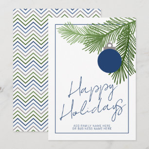 Modern Christmas Ornament - Green - Navy Non Photo Holiday Card