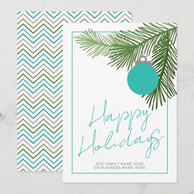 Modern Christmas Ornament - Green - Teal Non Photo Holiday Card (Front/Back)