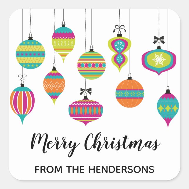 Modern Christmas Ornament Holiday Square Sticker (Front)