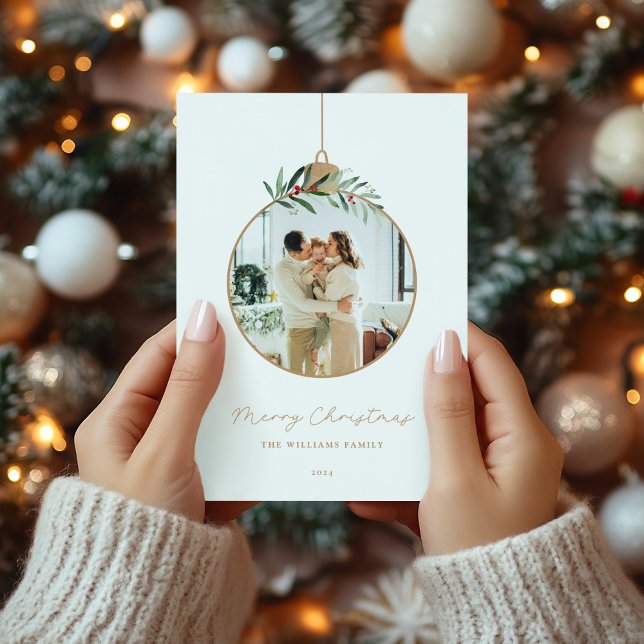 Modern Christmas Ornament Merry Christmas Photo Holiday Card (Creator Uploaded)