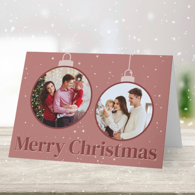 Modern Christmas Ornament Photo Red Holiday Card (Capturing love and joy in every Christmas ball ornament frame.)