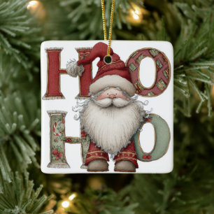 Modern Christmas Ornament Santa Claus HO HO HO