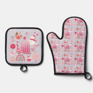 Modern Christmas Oven Mitt & Pot Holder Set