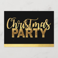 Modern CHRISTMAS PARTY Black Gold Glitter Invitation