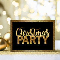 Modern CHRISTMAS PARTY Black Gold Glitter Invitation