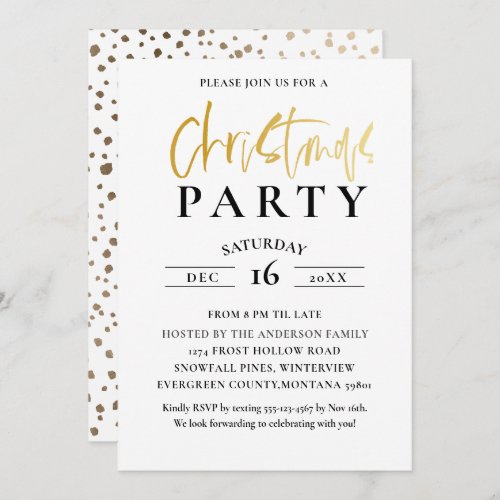 Modern Christmas Party Faux gold Calligraphy Invitation