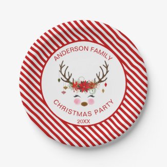 Modern Christmas Party Personalized Reindeer Paper Plate