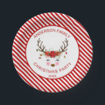 Modern Christmas Party Personalized Reindeer Paper Plates<br><div class="desc">Modern Christmas Party Personalized Reindeer Candy Cane striped Party Plates with Red and White Stripes and a cute Reindeer with Floral Antlers and Ornaments. The family name and date can be update on these customized Christmas Party Paper Plates. Please contact the designer for additional matching items.</div>