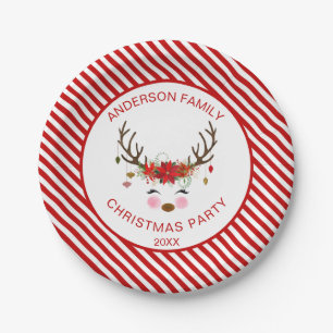 Modern Christmas Party Personalized Reindeer Paper Plates