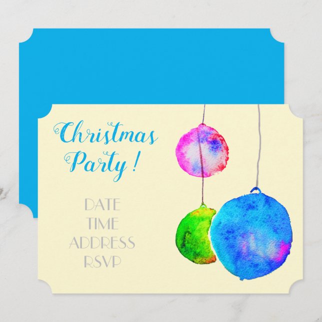 Modern Christmas party pink and blue baubles Invitation (Front/Back)