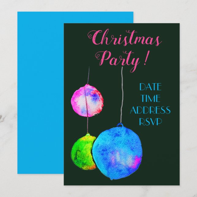 Modern Christmas party pink and blue baubles Invitation (Front/Back)