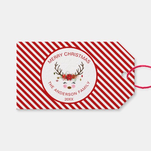 Modern Christmas Party Reindeer with Ornaments Gift Tags