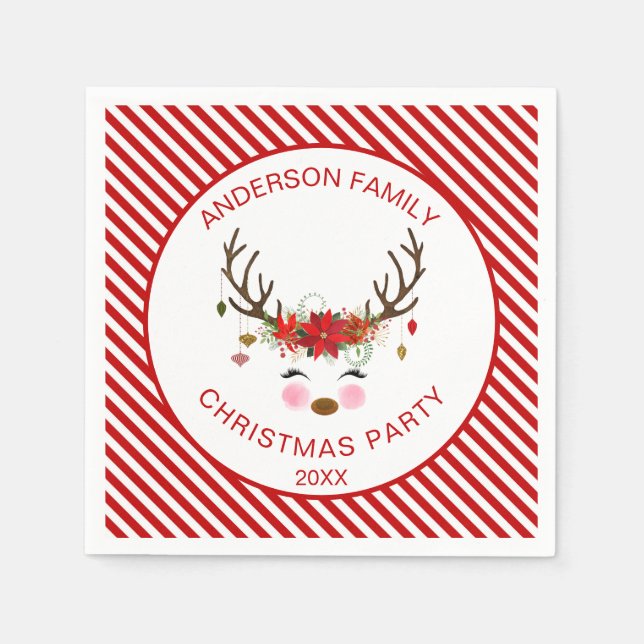 Modern Christmas Party Reindeer with Ornaments Napkins (Front)