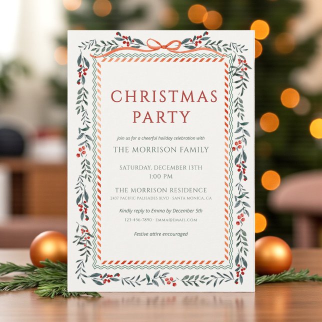 Modern Christmas Party Winter Botanical Holiday Invitation (Creator Uploaded)