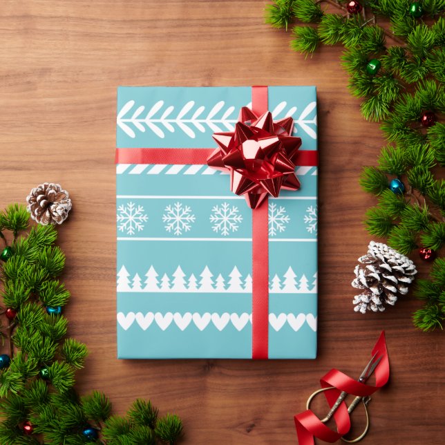 Modern Christmas Pattern Cyan Wrapping Paper (Holiday Gift)