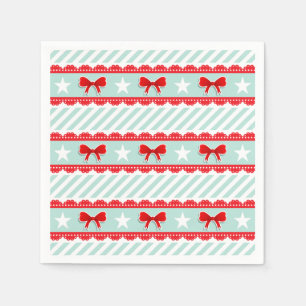 Modern Christmas Pattern With Bows And Stars Paper Napkins