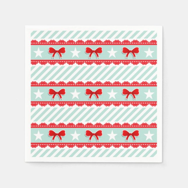 Modern Christmas Pattern With Bows And Stars Paper Napkins (Front)