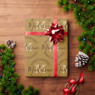 Modern Christmas Personalized Monogram Name Custom Wrapping Paper