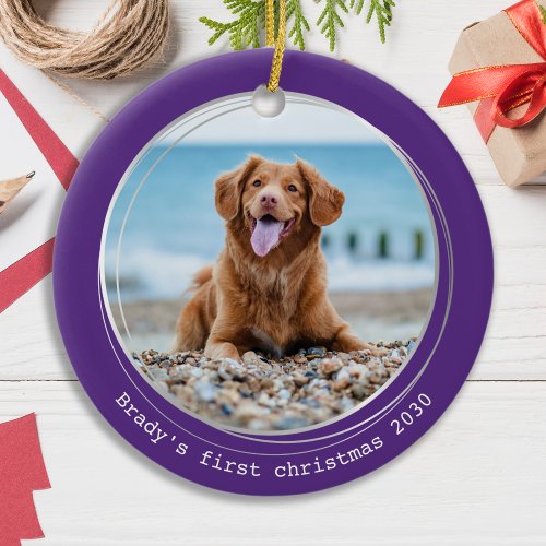 Modern Christmas Personalized Pet Dog Photo Ceramic Ornament
