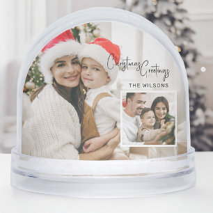 Modern Christmas Photo Card with Inset Snow Globe