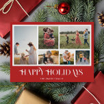 Modern Christmas Photo Collage Holiday Card<br><div class="desc">Happy Holidays! Send your warm wishes to friends and family this Christmas season with a customizable photo collage Christmas card. It features modern elegant typography with a red background. Personalize by adding your custom photos, names, year and other details. This minimal Christmas card is available in other colors and cardstock....</div>